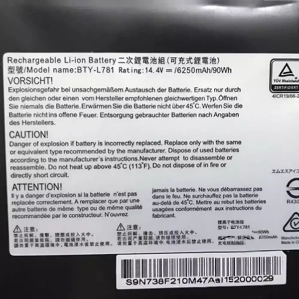 Pin Laptop MSI GT75 TITAN 8RF, GT75 TITAN 8RG, GT75 TITAN 9SG,GT76 Titan - Hình ảnh 3