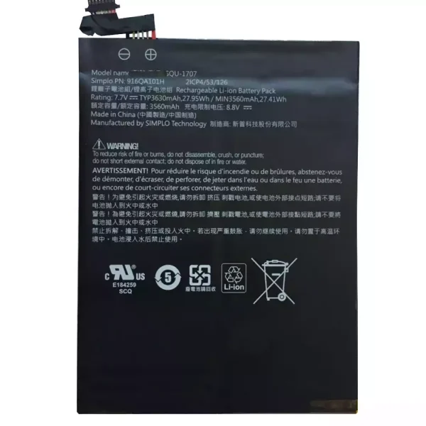 Pin Laptop Hasee SQU-1707 916QA101H